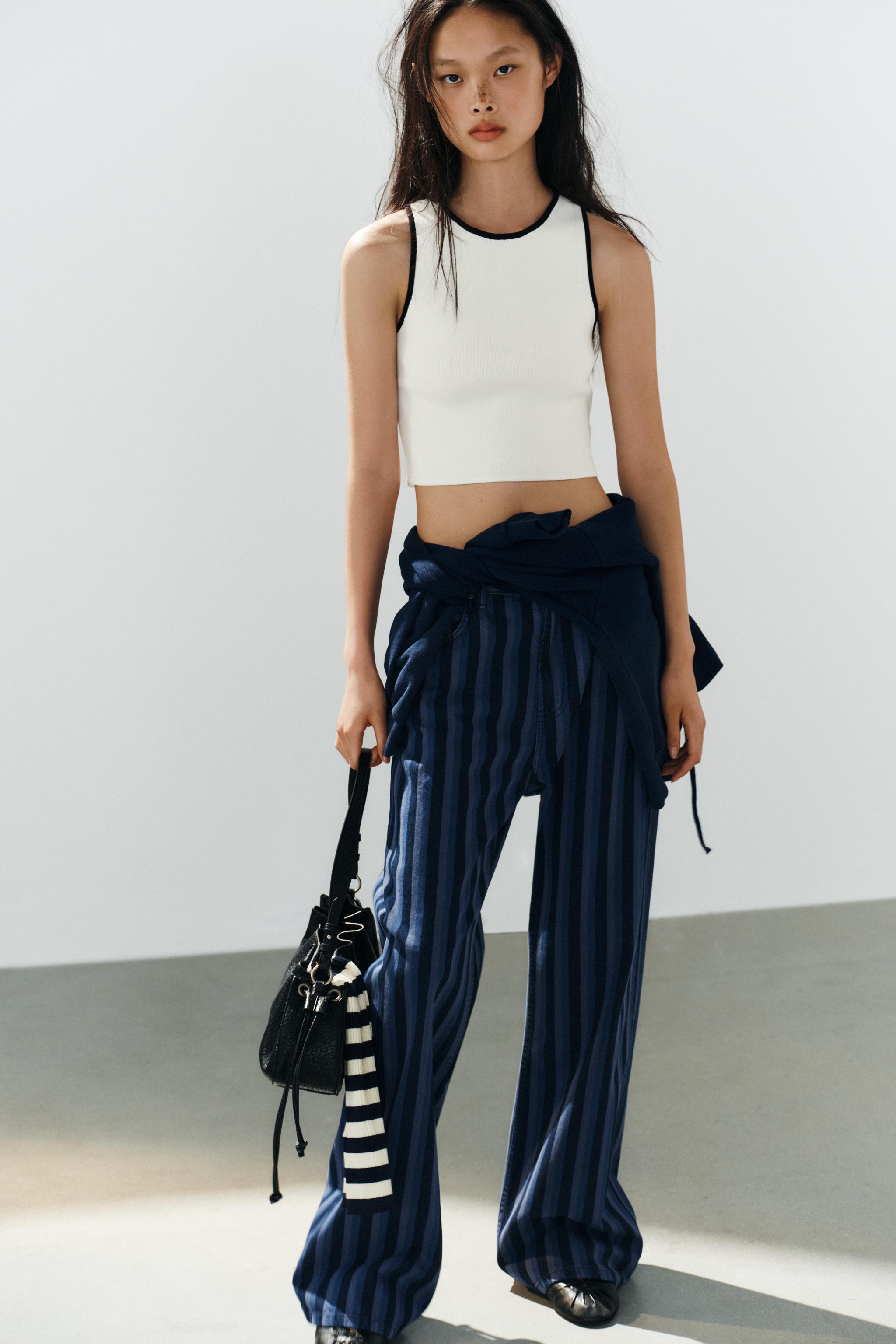 CONTRAST TRIM KNIT CROP TOP — White