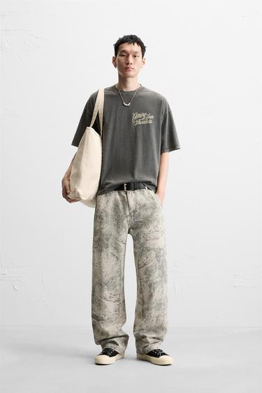 FADED T-SHIRT WITH SLOGANS - Dark anthracite by Zara - Image 0