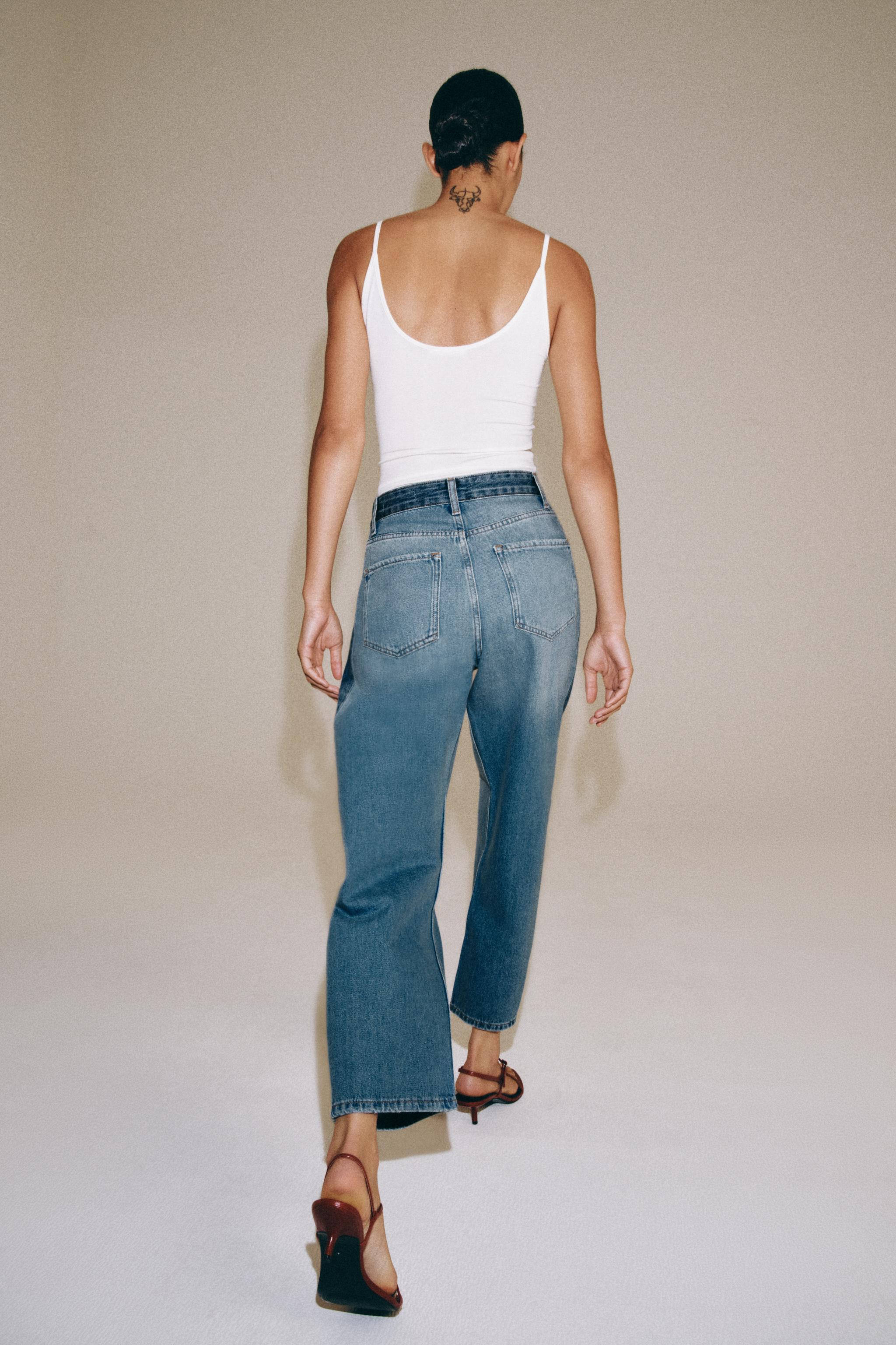Zara ZW COLLECTION ANKLE RELAXED FIT ORTA BEL PATCHWORK JEAN görsel 5