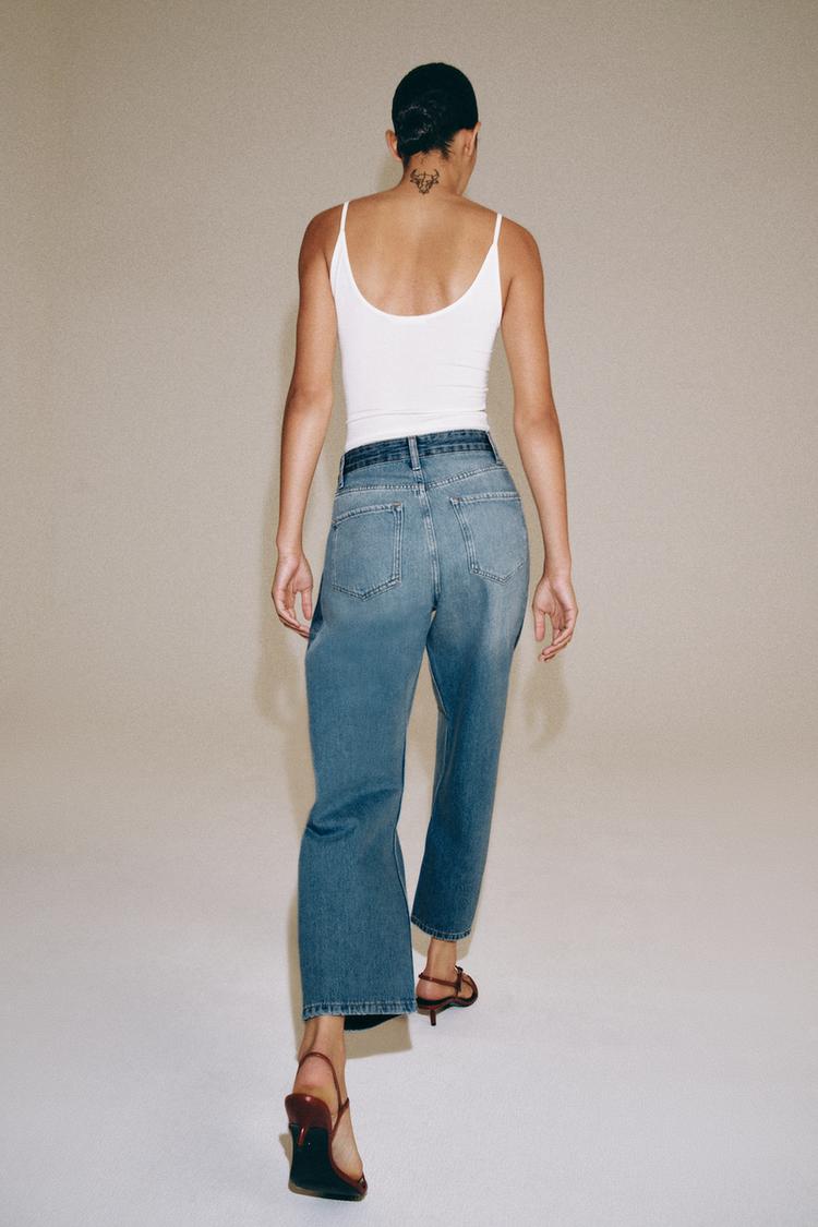 Jeans de tiro medio con parches y corte relajado hasta el tobillo ZW Collection 5