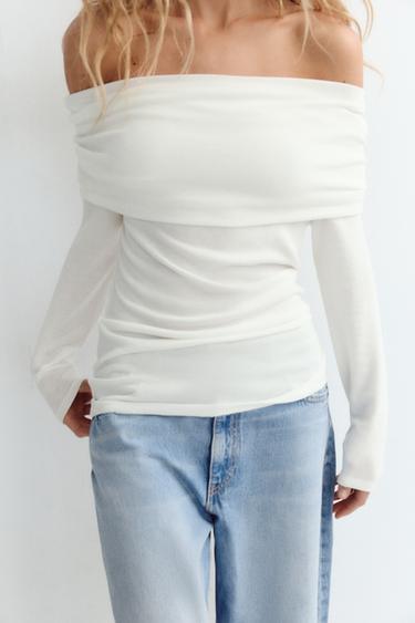 TOP SOFT DRAPEADO DE OMBROS DESCOBERTOS - Branco-marfim da Zara
