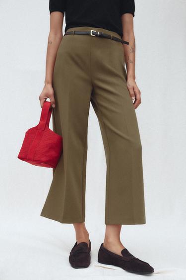 PANTALÓN CULOTTE CINTURÓN ZW COLLECTION - kaki-med de Zara