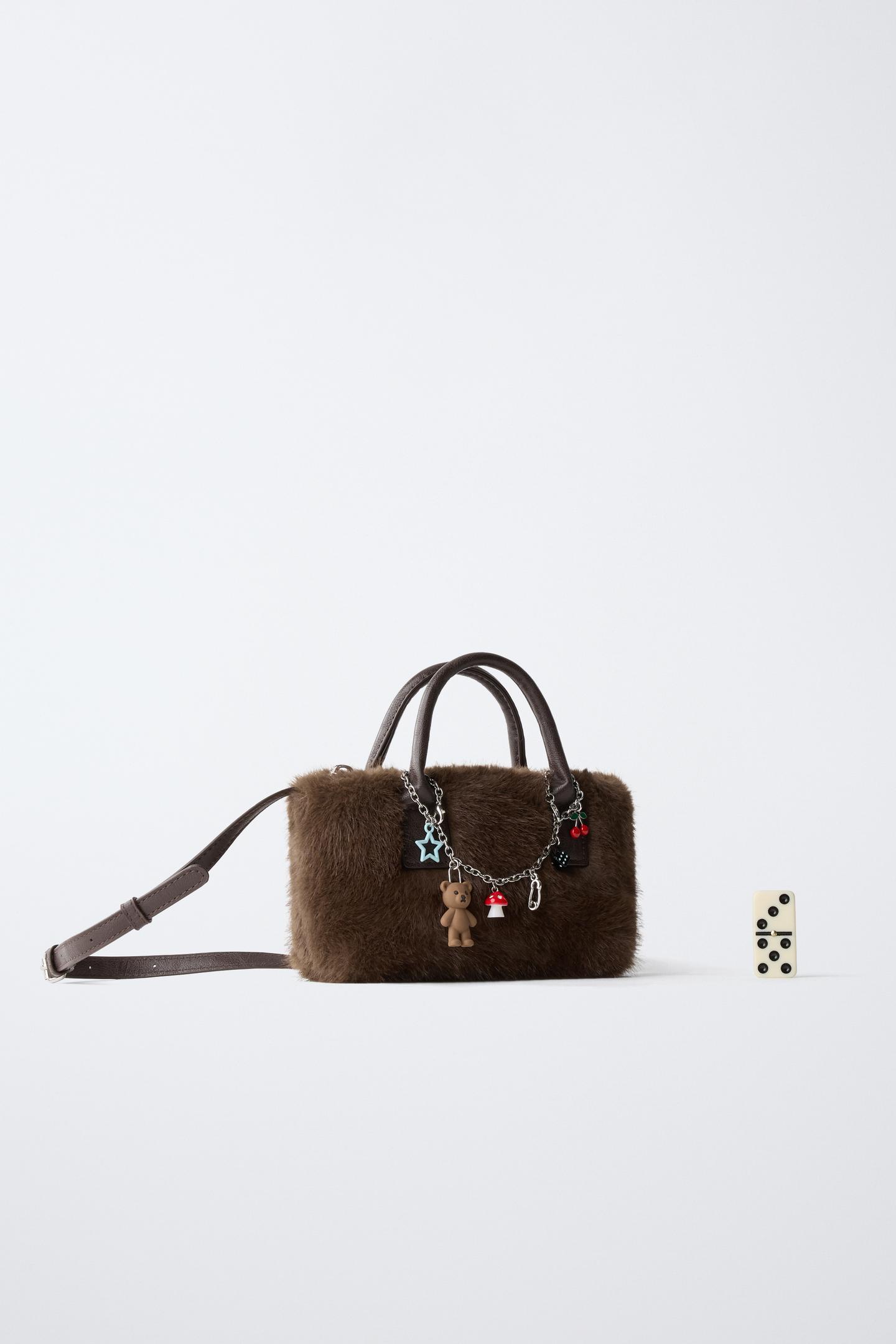 Детская сумка Zara Charm-Detail Fuzzy Crossbody, цвет: Коричневый — фото 6