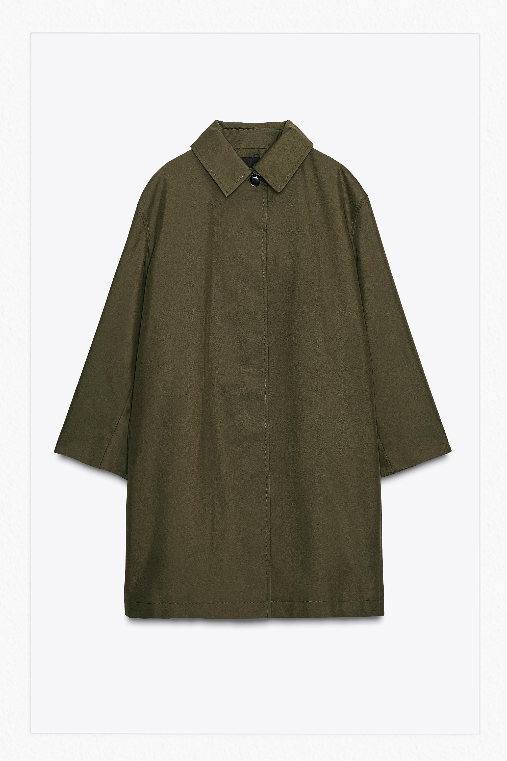 【mei】ZARA 　カーキ　 シングルボタンコート 　XL ZARA ザラ ステンカラーコート カーキ ミリタリー風 ロング