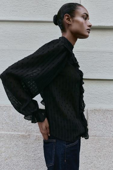 CAMISA PLUMETI ENCAJE - Negro de Zara