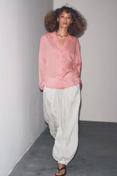 Zara ZW COLLECTION PLAID PAJAMA SHIRT - Pink