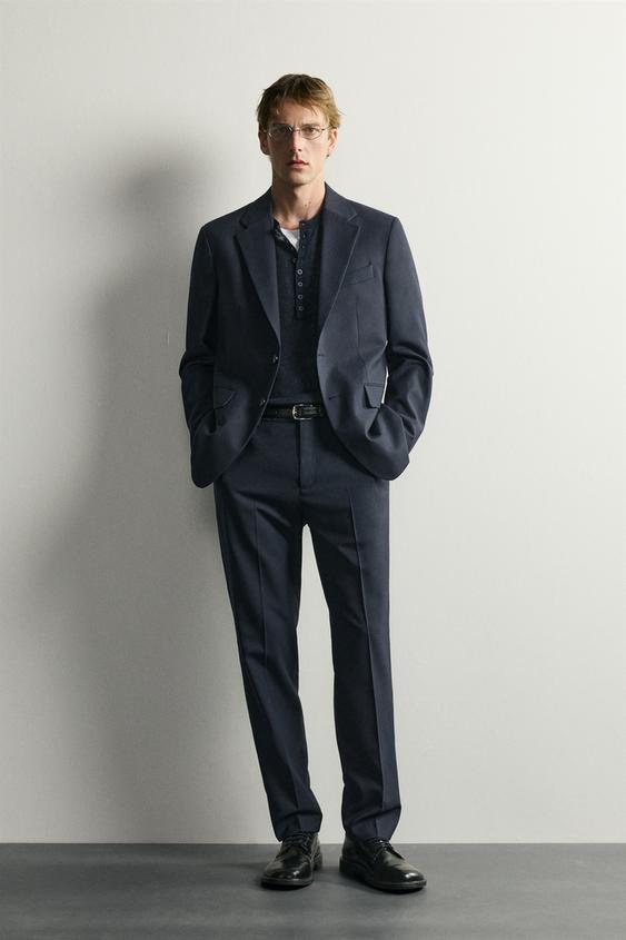 REGULAR FIT WOOL BLEND SUIT TROUSERS - Navy blue by Zara - Image 0