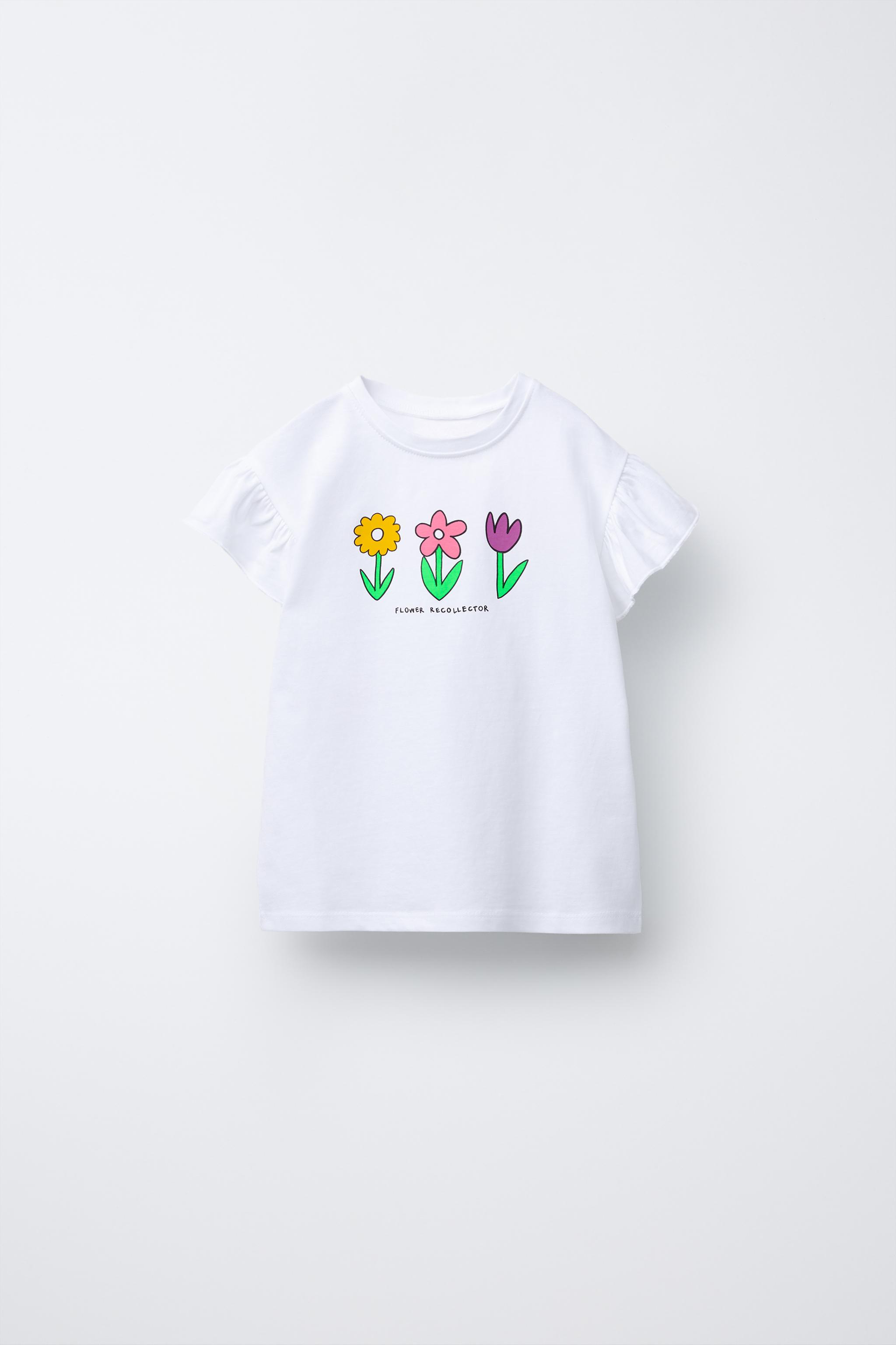 PRINTED RUFFLE T-SHIRT - Oyster-white | ZARA United States