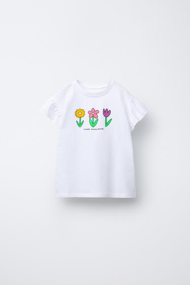 CAMISETA ESTAMPADA VOLANTES - Blanco roto de Zara - Imagen 0