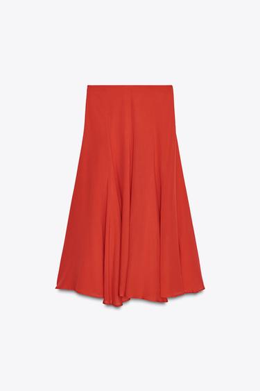 Zara FLARED LONG SKIRT - Red / Coral - Image 0