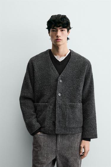 TEXTURED WOOL CARDIGAN - Anthracite Grey by Zara