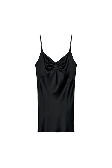VESTIDO MINI ESCOTE DRAPEADO - Negro de Zara