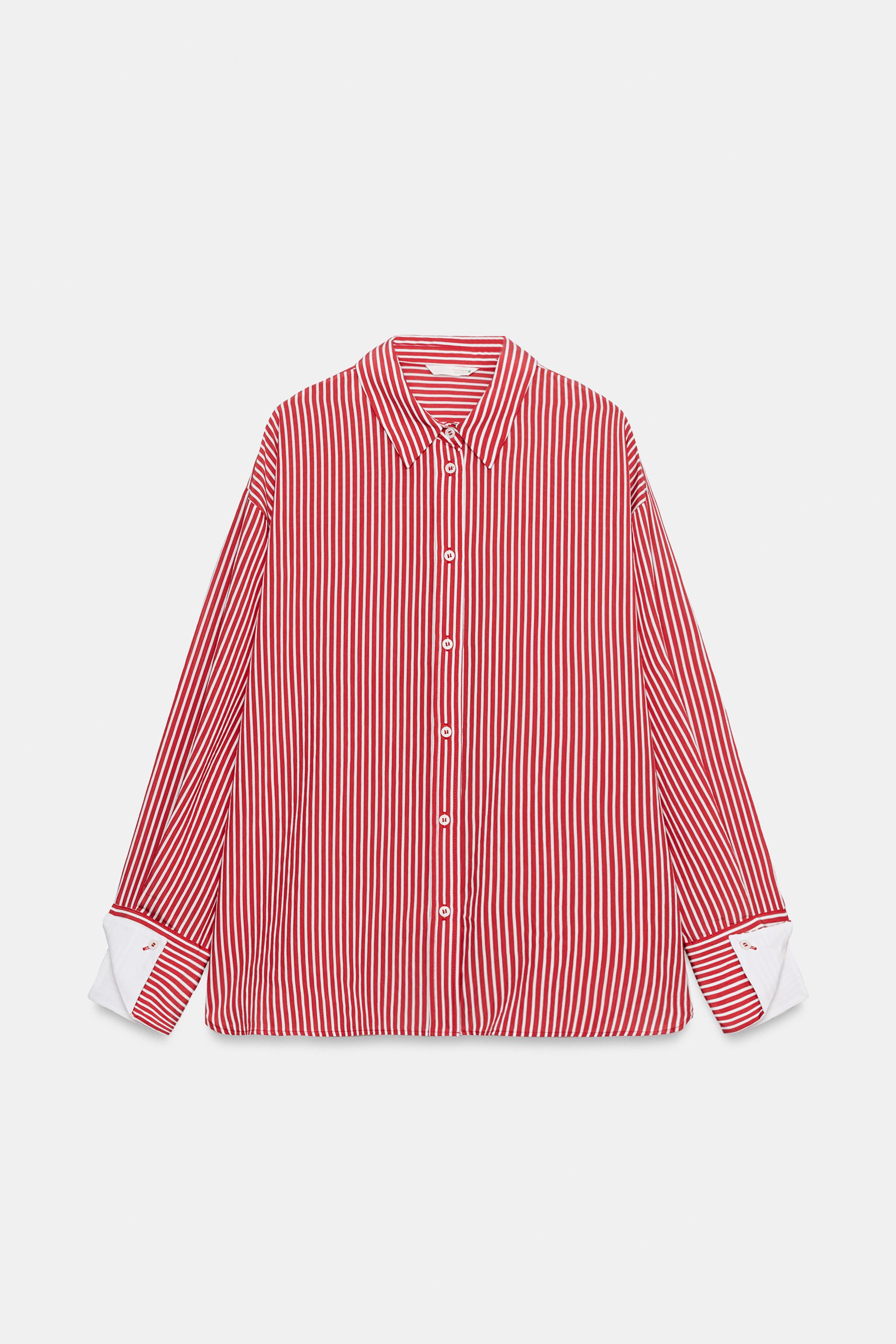 Женские рубашки Zara CONTRAST CUFF STRIPED SHIRT — фото 4