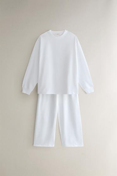 LONG SLEEVE COTTON JERSEY T-SHIRT - White by Zara - Image 1