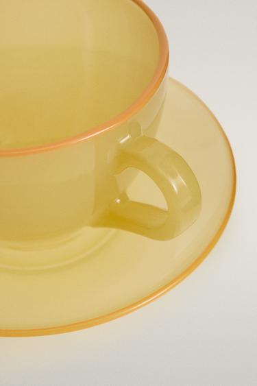 GLASS COFFEE CUP AND SAUCER - Yellow by Zara - Image 2