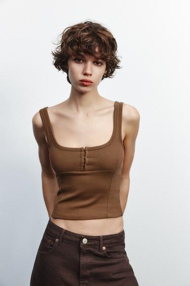 STRAPPY TOP WITH CLASPS - Brown by Zara