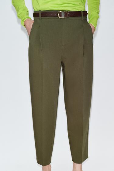 PANTALON À PINCES ET CEINTURE - Kaki de Zara - Image 2