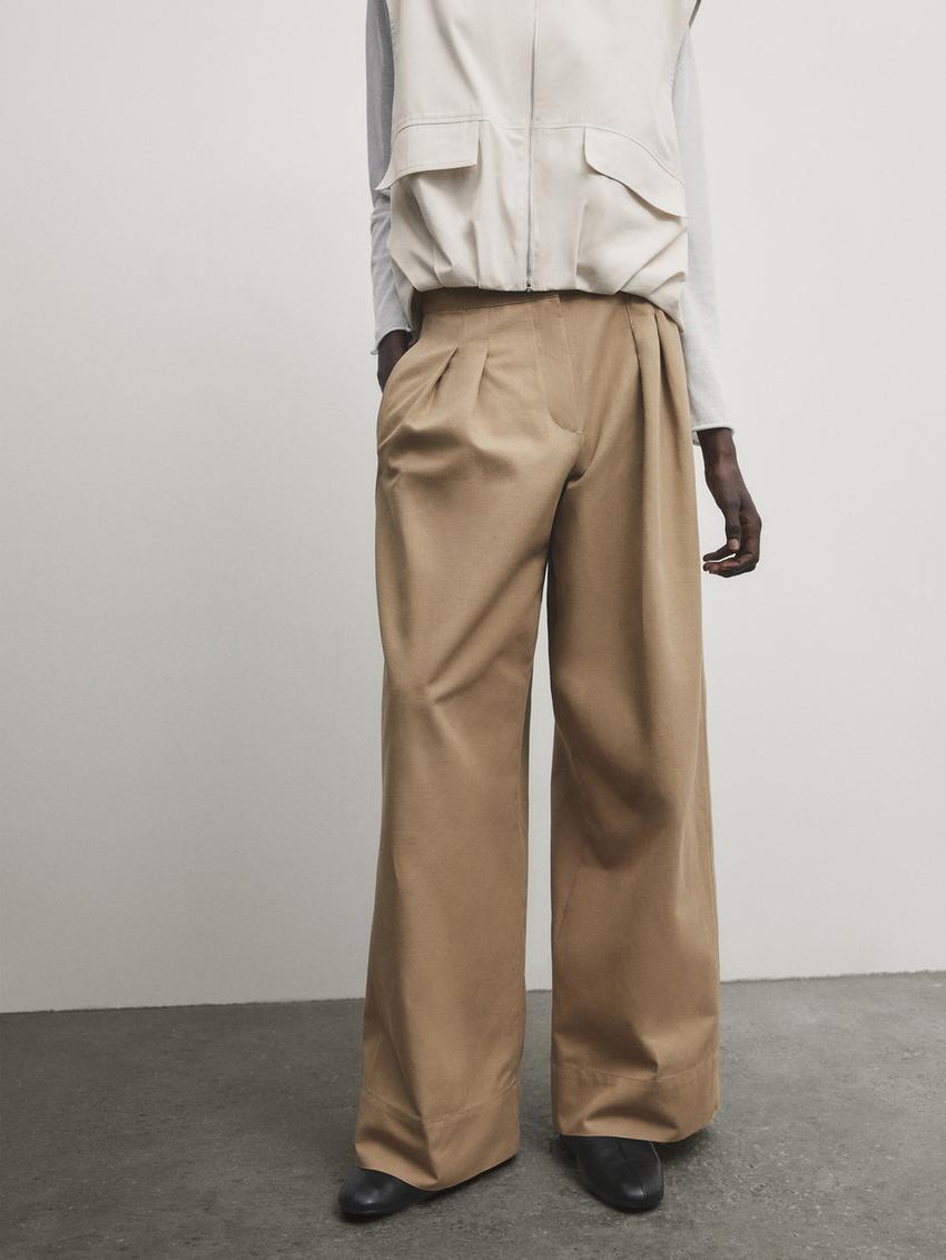 High-waist wide-leg trousers with double dart detail - Light brown | ZARA  United States