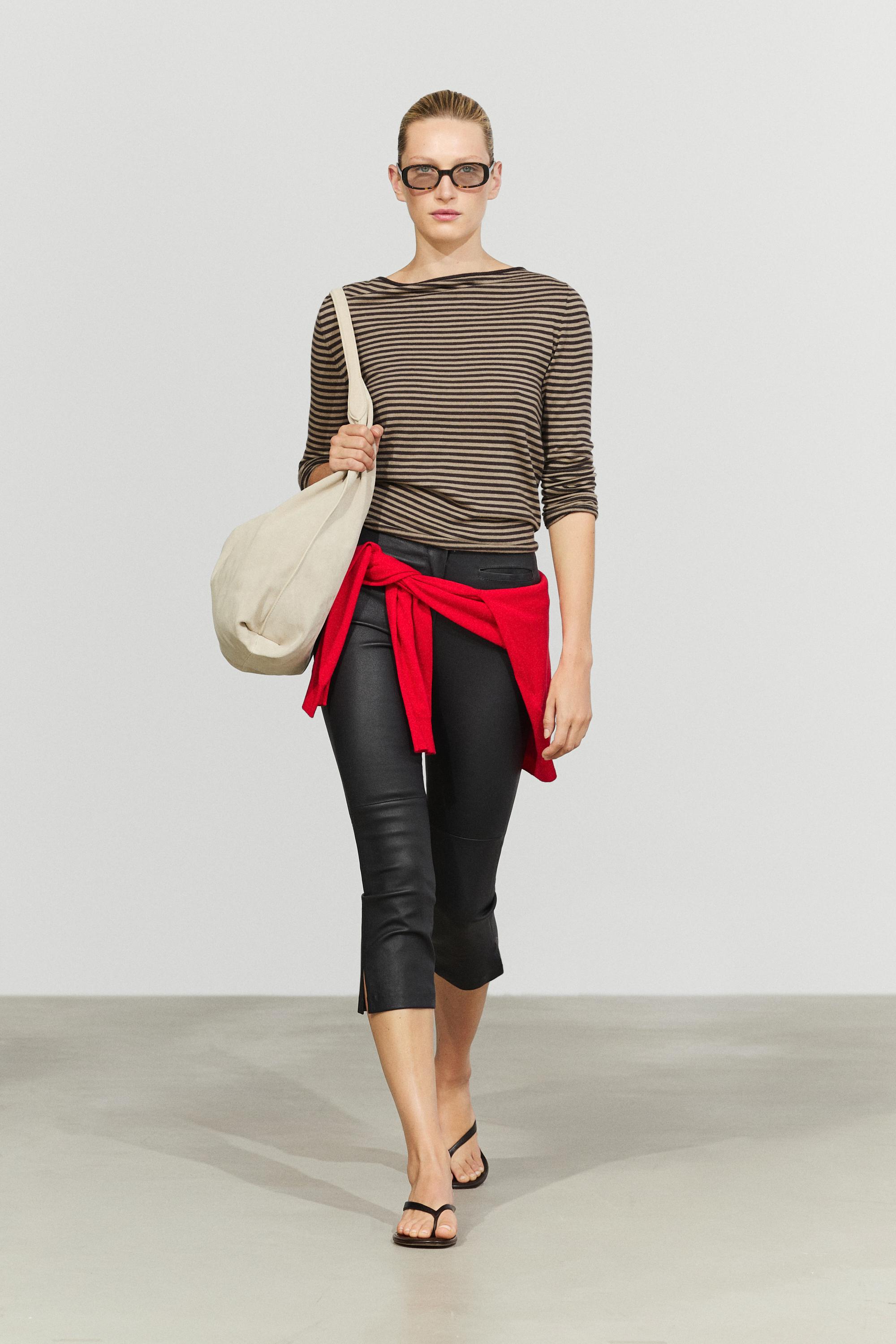 Striped wool-blend knit sweater — Light brown