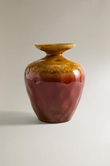 BREITE KERAMIKVASE MIT FARBVERLAUF - Khaki von Zara
