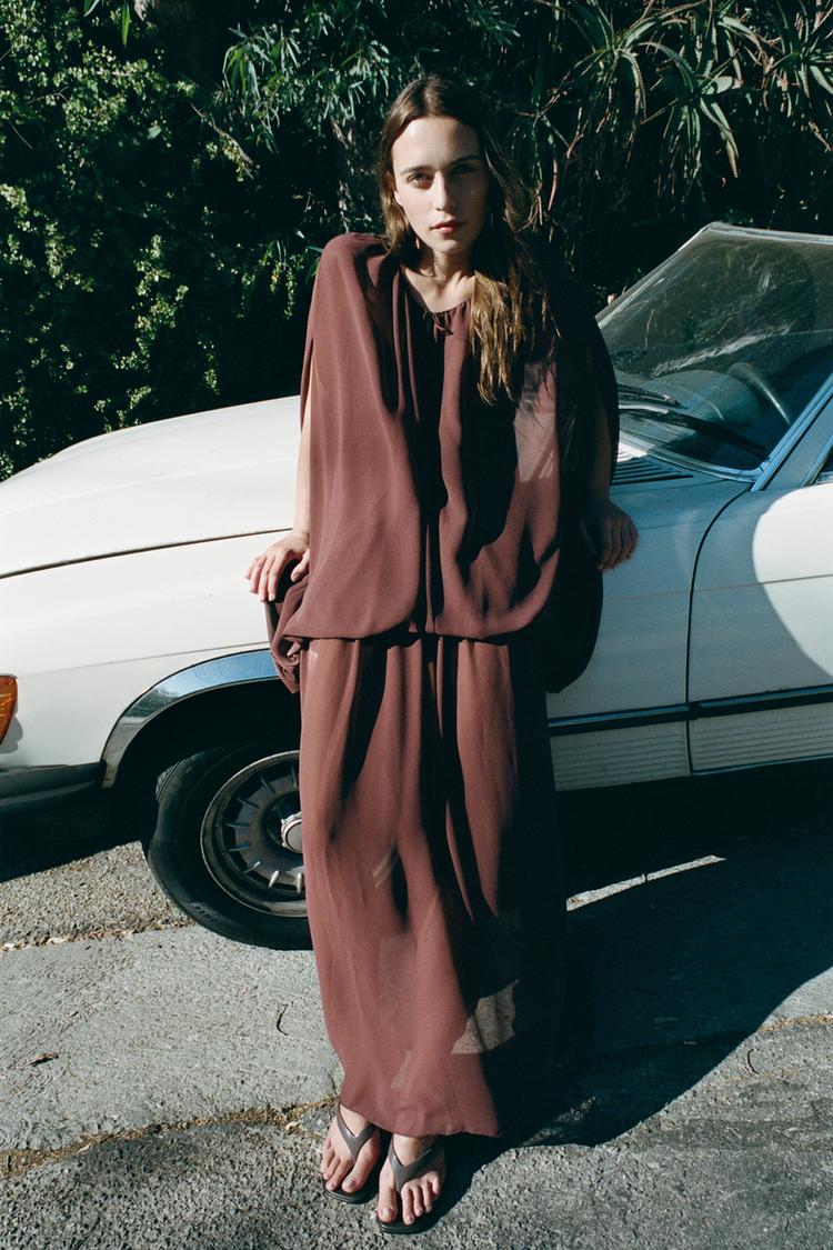 Fluide Zara Robes Zara Longues ROBE LONGUE FLUIDE Marron ZARA