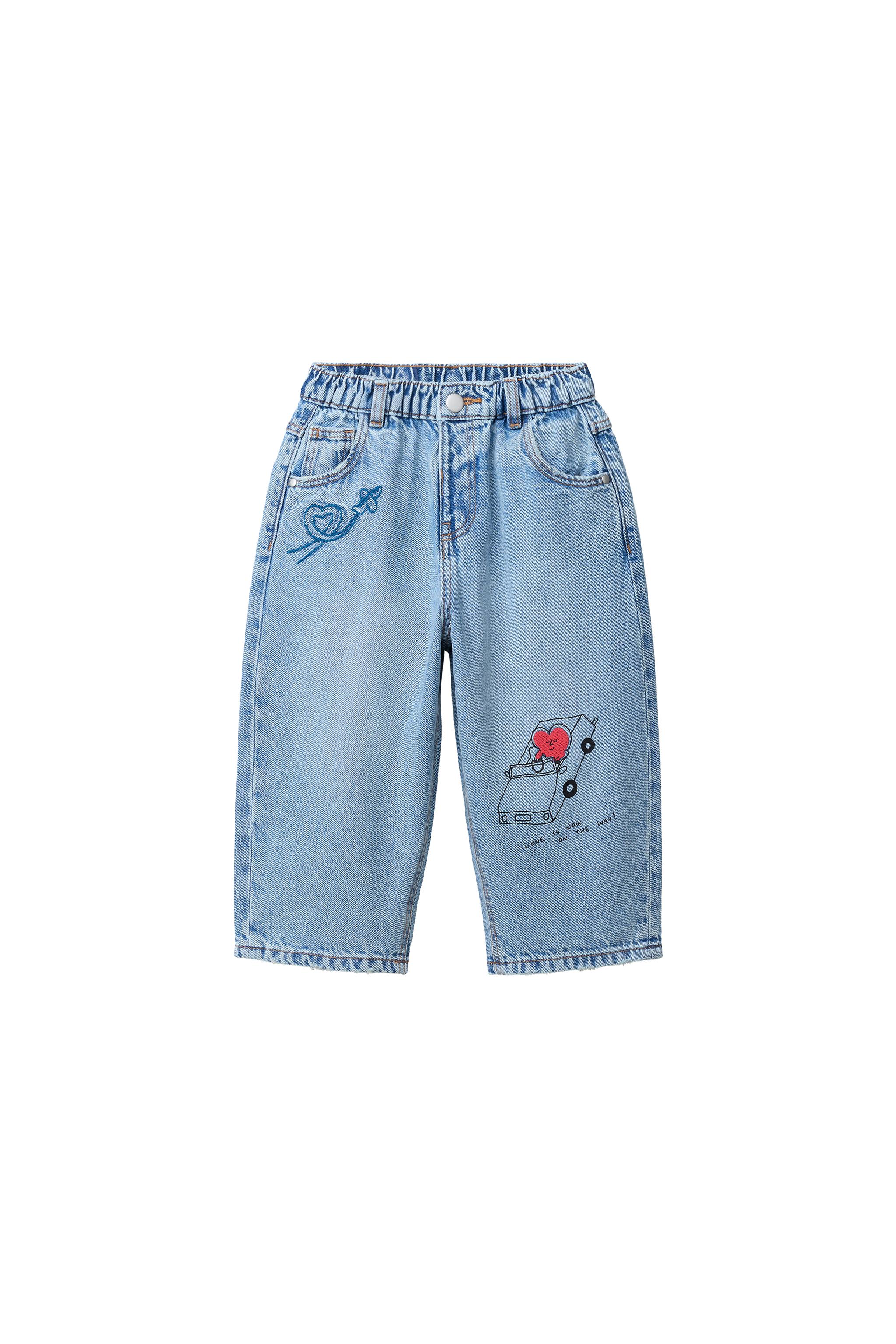 ORFAYO © ハート刺繍バギーデニムパンツ - ライトブルー | ZARA Japan
