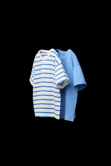 Zara TWO-PACK OF STRIPED AND PLAIN T-SHIRTS - Blue - Image 0