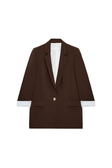BLAZER WITH ROLLED-UP PRINTED CUFFS - Brown by Zara