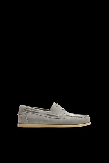 LEATHER DECK SHOES - Grey by Zara - Image 0
