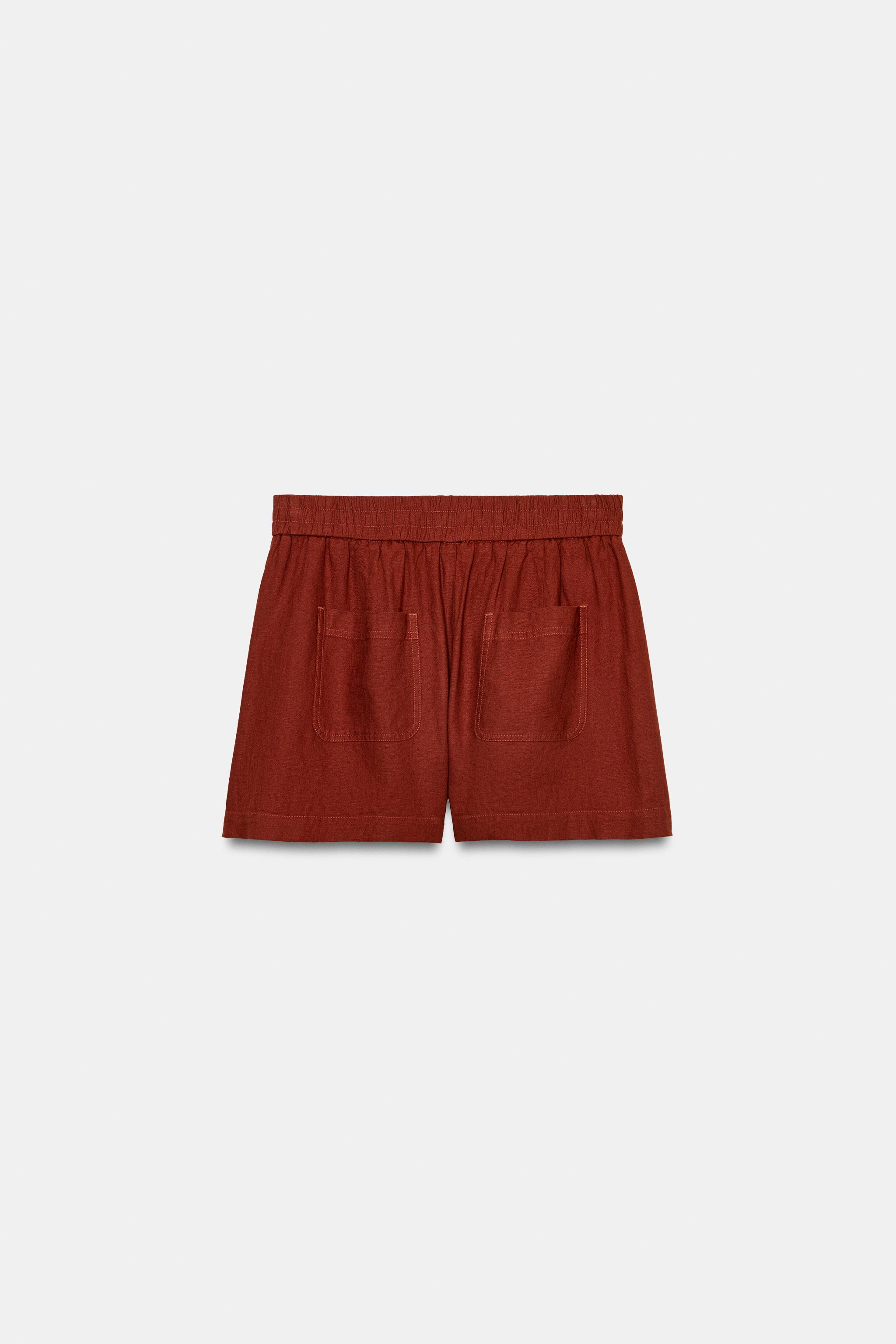 Zara Elastik Bel Keten Bermuda görsel 6