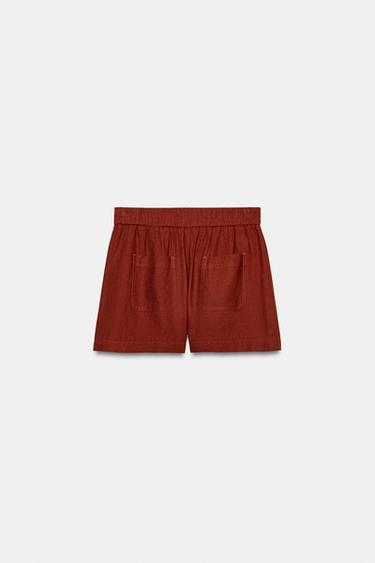 SHORT EN LIN À TAILLE ÉLASTIQUE - Rouge orangé de Zara - Image 5