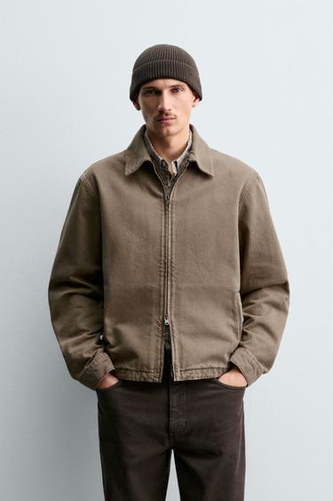 VESTE EN JEAN ZIPPÉE - Marron / Taupe de Zara - Image 1