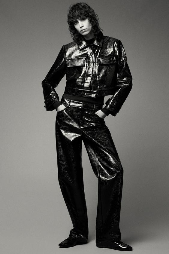 Pantalon Efecto Piel Pantalon Negro Cintura Alta Zara Efecto Piel