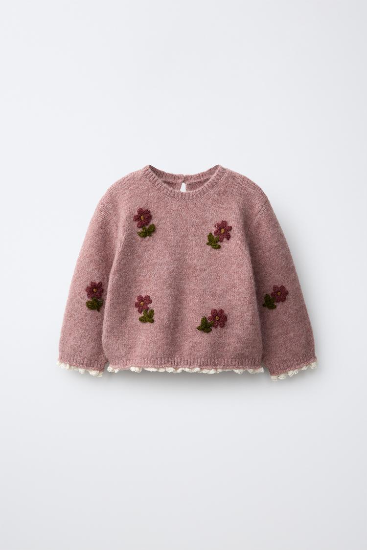 Jersey punto flores bordadas
