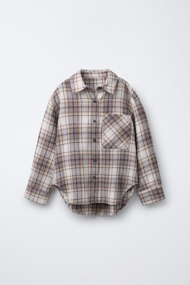 CAMISA CUADROS - Beige claro de Zara