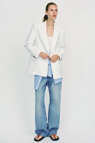 OVERSIZE DOUBLE-BREASTED BLAZER WITH SHOULDER PADS - White by Zara