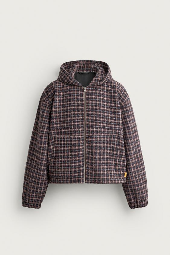 Zara TEXTURED HOODIE JACKET - Red / Navy - Image 0