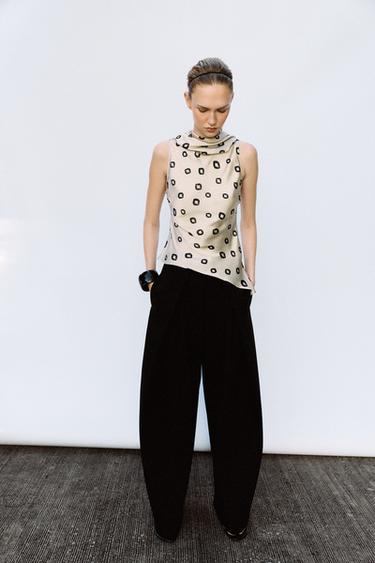 ASYMMETRIC SATIN TOP - Ecru / Black by Zara