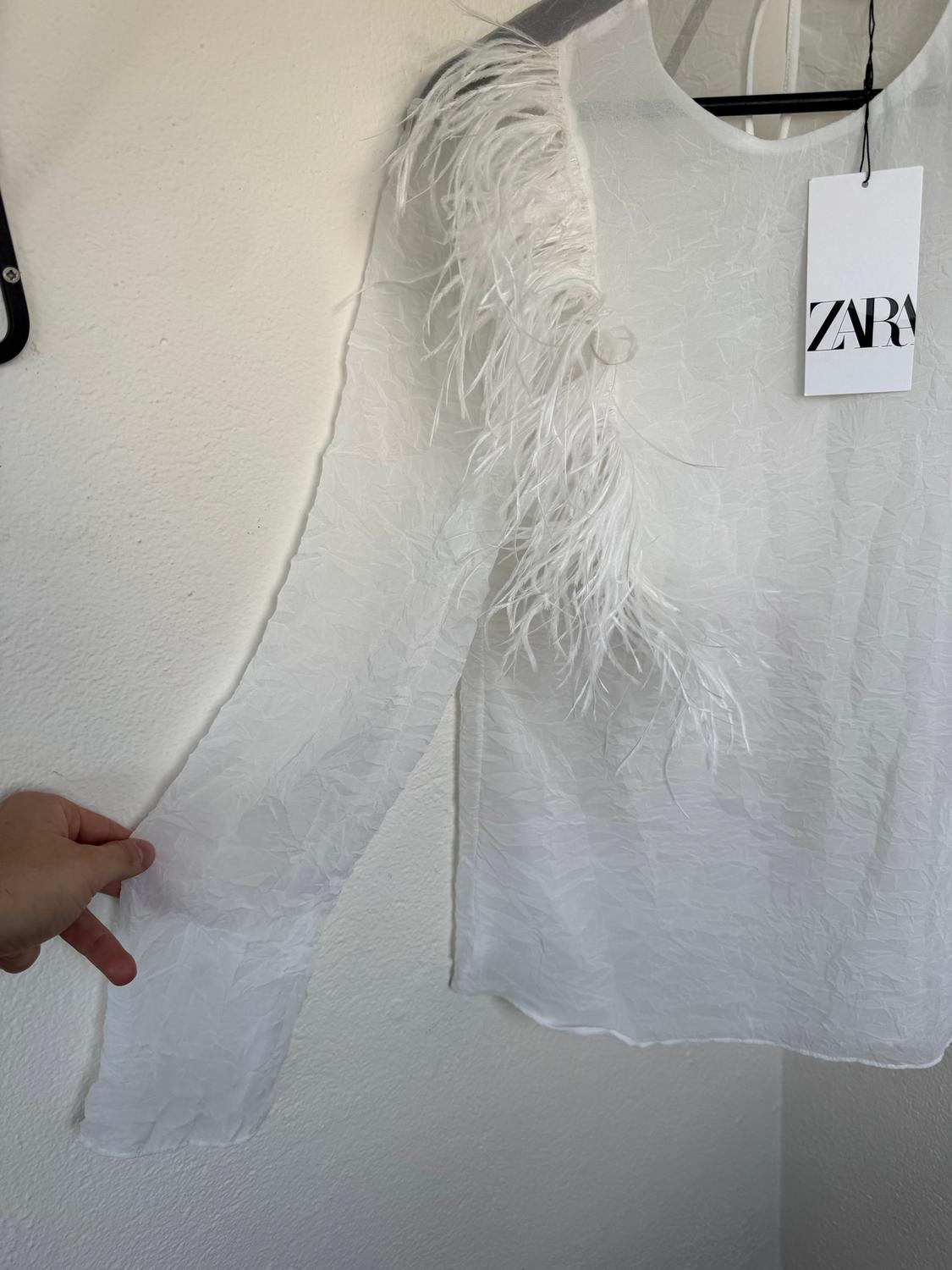 ZW COLLECTION CREASED-EFFECT SHIRT WITH FEATHERS - Image 3