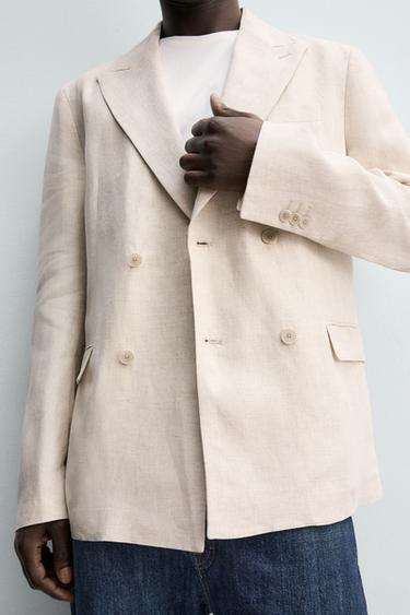 DOUBLE-BREASTED 100% LINEN BLAZER - Light beige by Zara - Image 5
