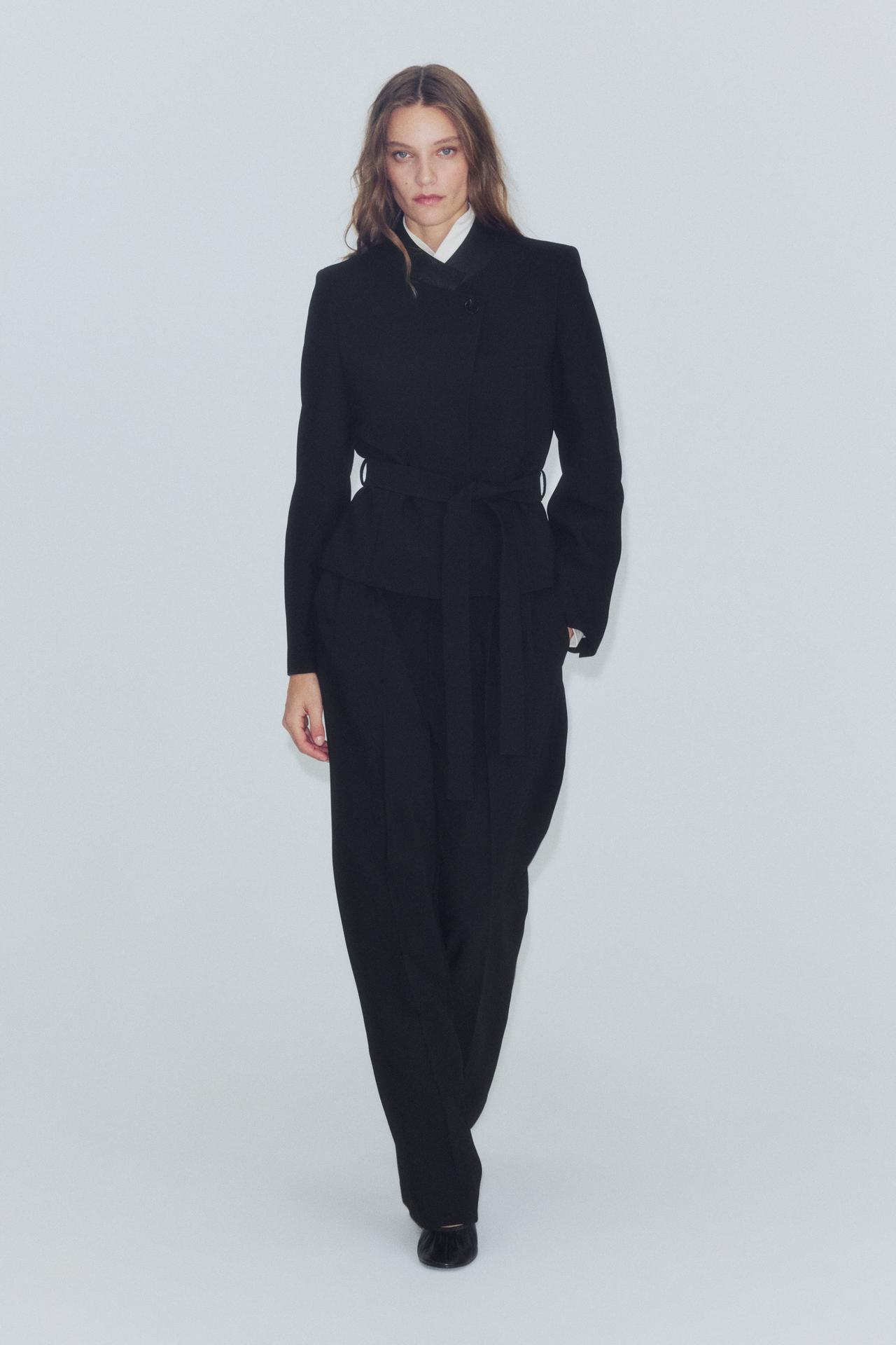 ZW COLLECTION STRIPED HIGH-RISE PLEATED PANTS — Black