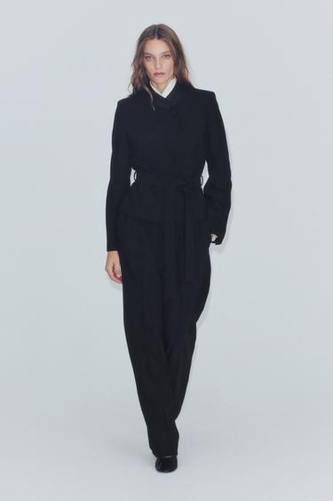 ZW COLLECTION STRIPED HIGH-RISE PLEATED PANTS — Black 2
