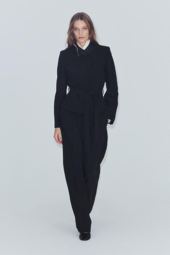 Zara ZW COLLECTION HIGH-RISE PLEATED PANTS - Black - Image 0