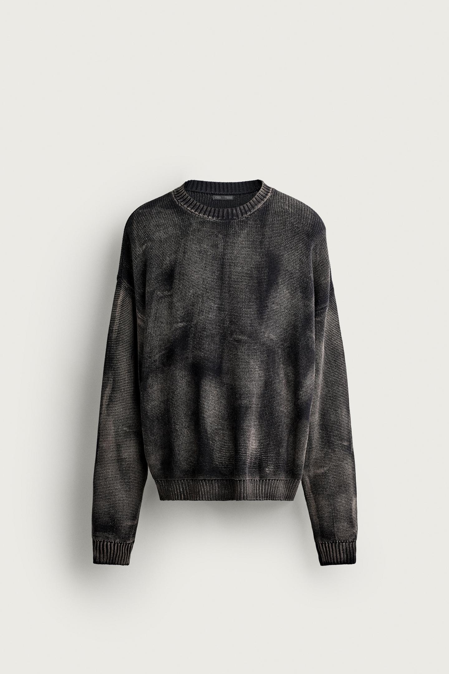 Мужской свитер Zara Relaxed Fit Washed-Effect, цвет: Чёрный — фото 7