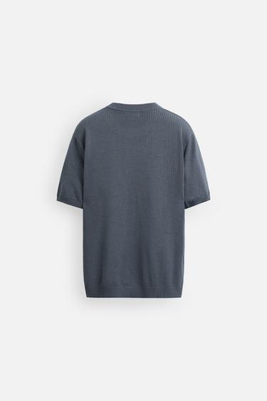 T-SHIRT POINT STRUCTURÉ - Gris / Bleu de Zara - Image 6