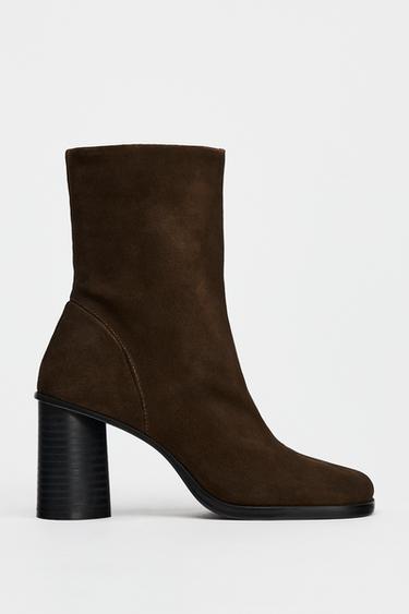 SPLIT SUEDE HEELED ANKLE BOOTS - Brown by Zara