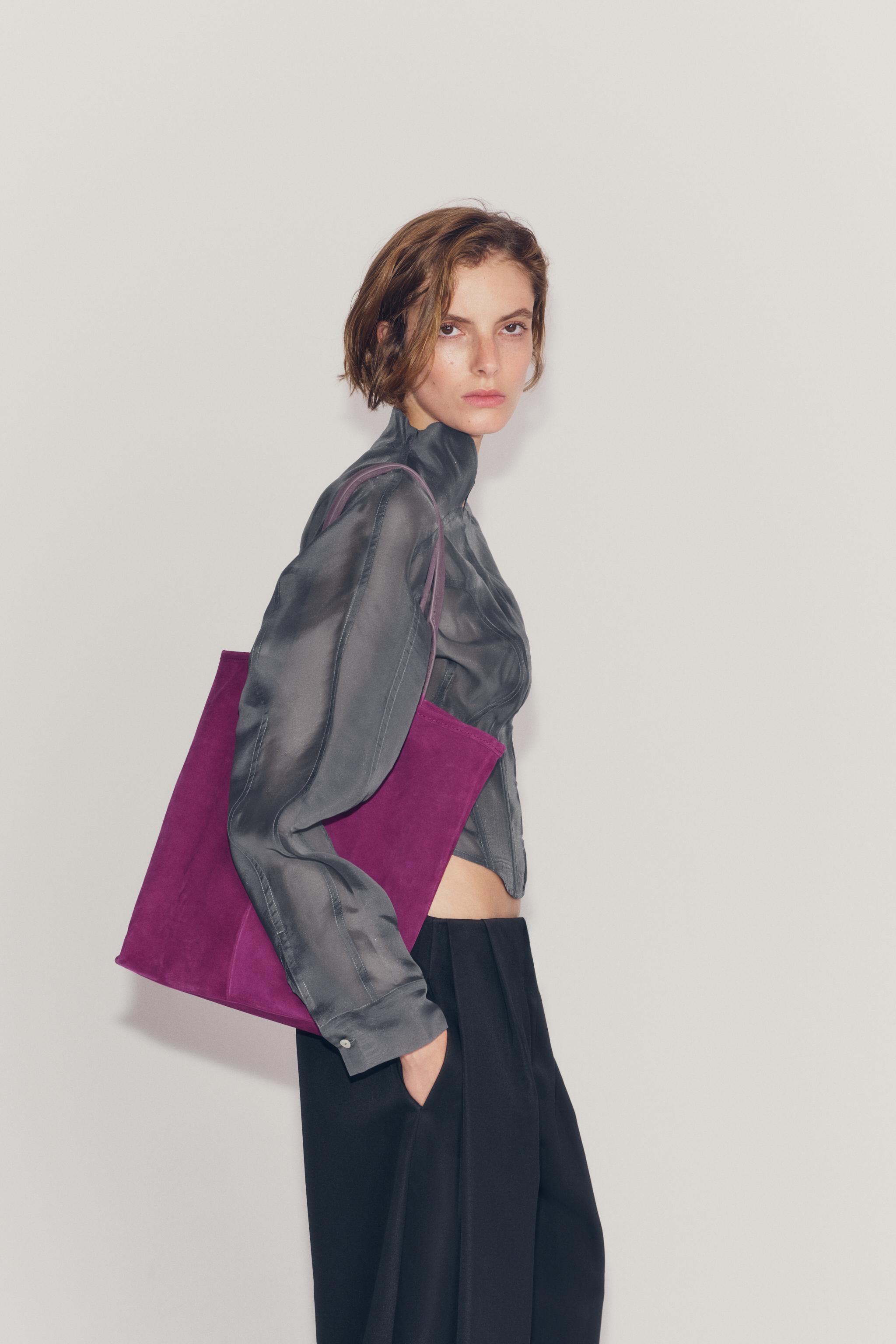 LEATHER SHOPPER BAG — Purple