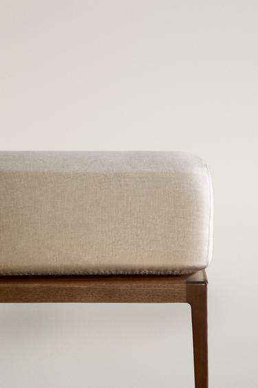 Zara WASHED LINEN FITTED SHEET | 11.8" THICK (160 GSM) - Light beige
