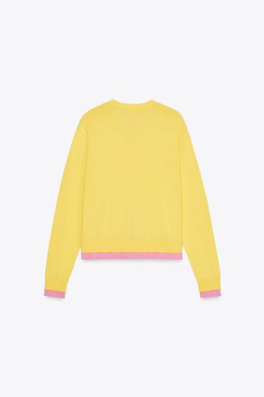 GILET EN MAILLE COLOR BLOCK - Jaune de Zara - Image 4
