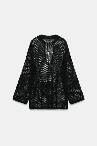 PULL EN MAILLE AJOURÉE - Noir de Zara - Image 7